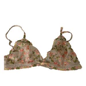 Aerie Women Medium Sandalwood Green Floral Lace Bralette Embroidery Mesh Unlined